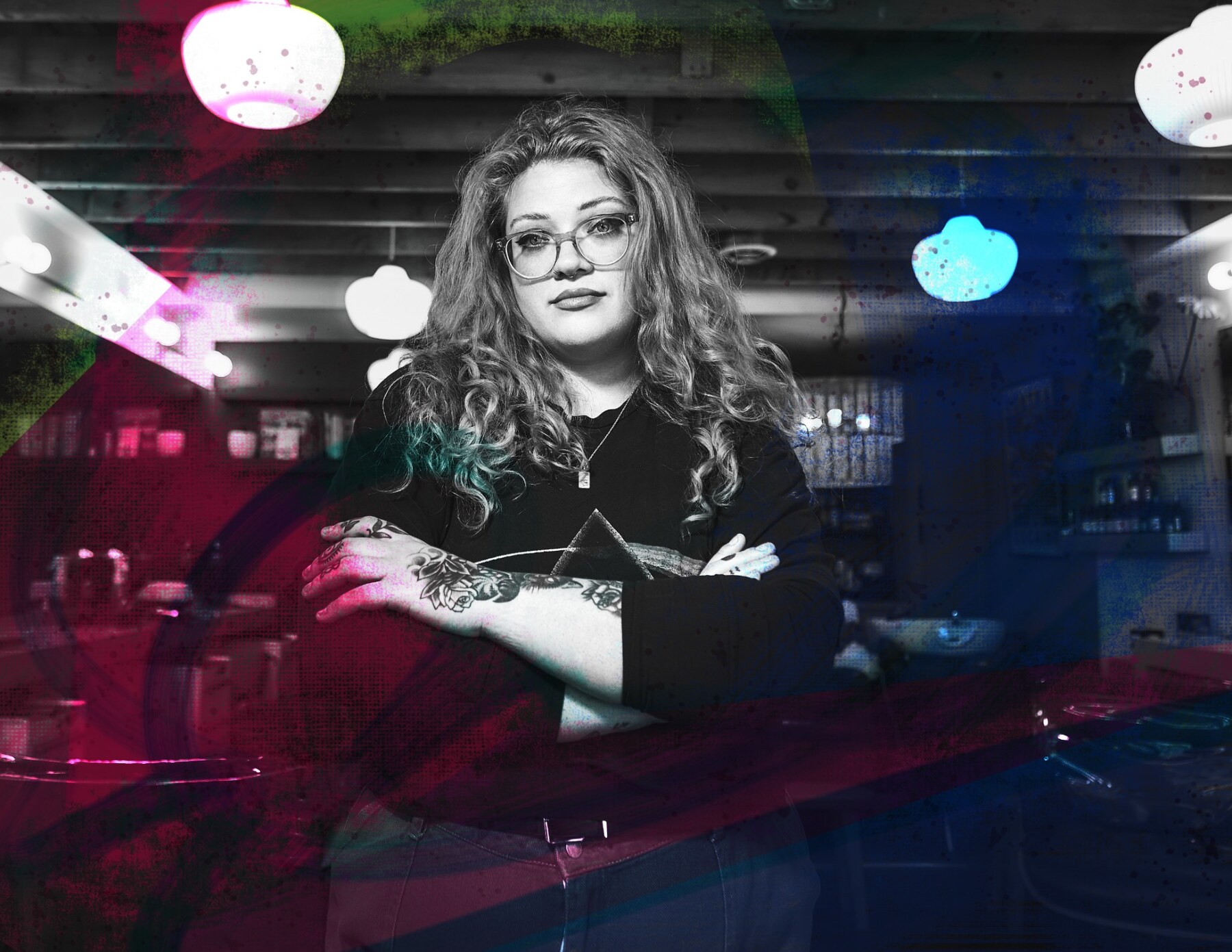 Layered portrait of a Walden Salon team member